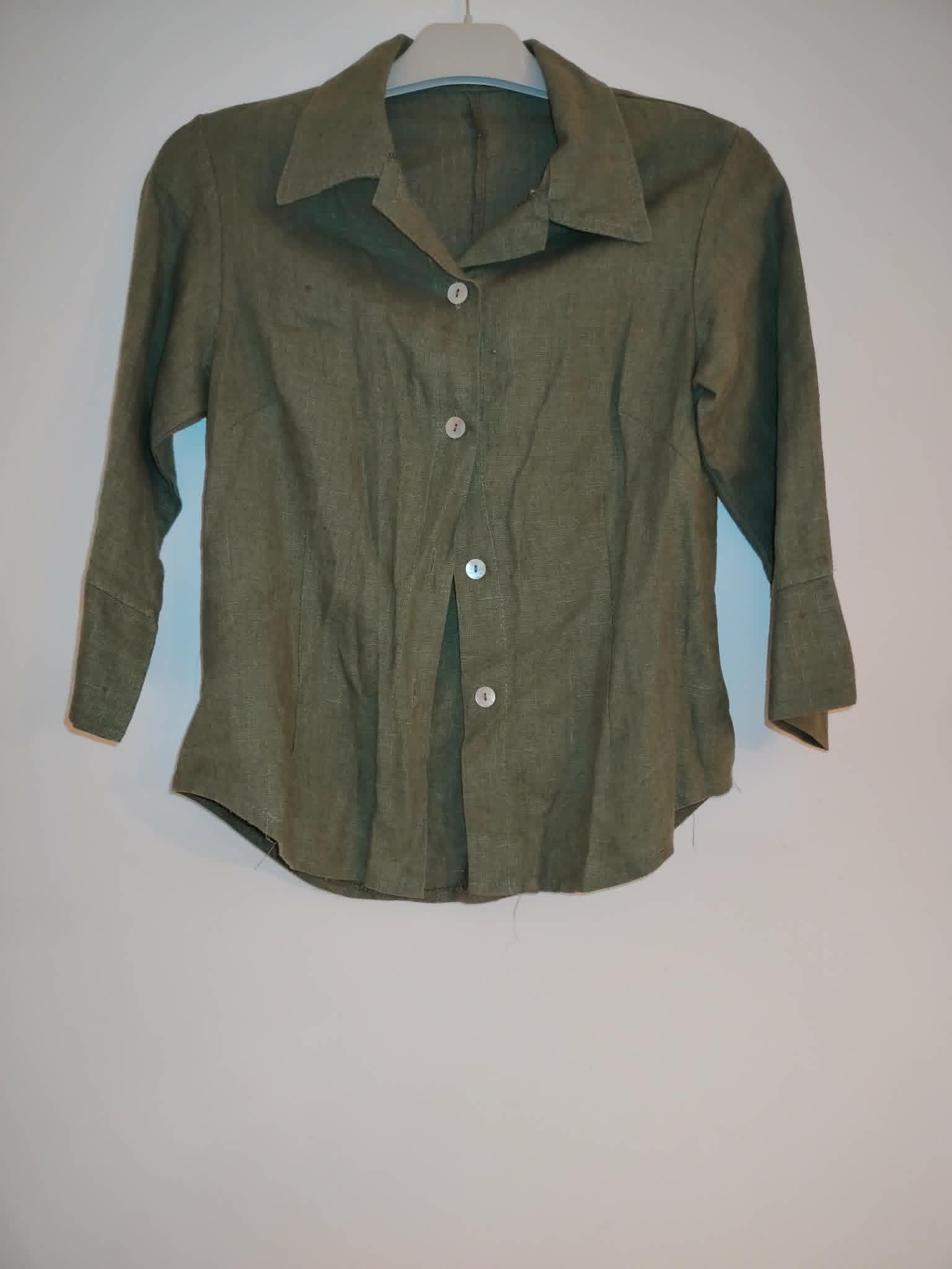Chemise Style Lin Kaki Manches Mi-Longues 36/S