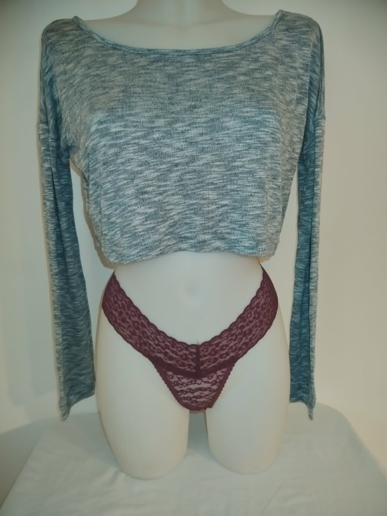 Crop Top Manches Longues Gris 38-40/M