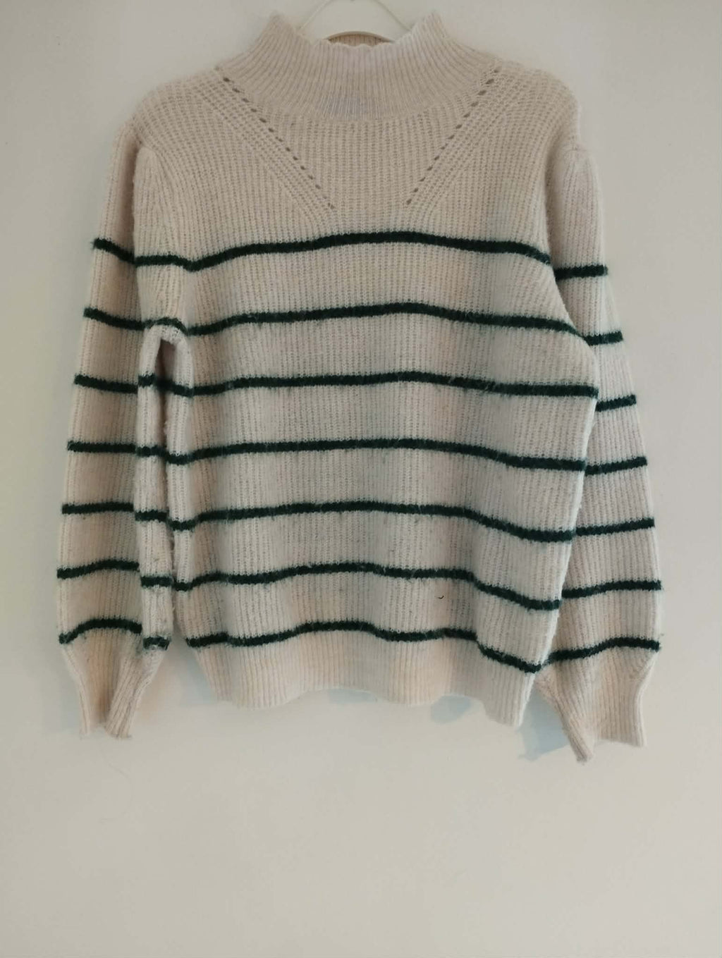 Pull Blanc Rayé Vert  "Graciela" Taille Unique