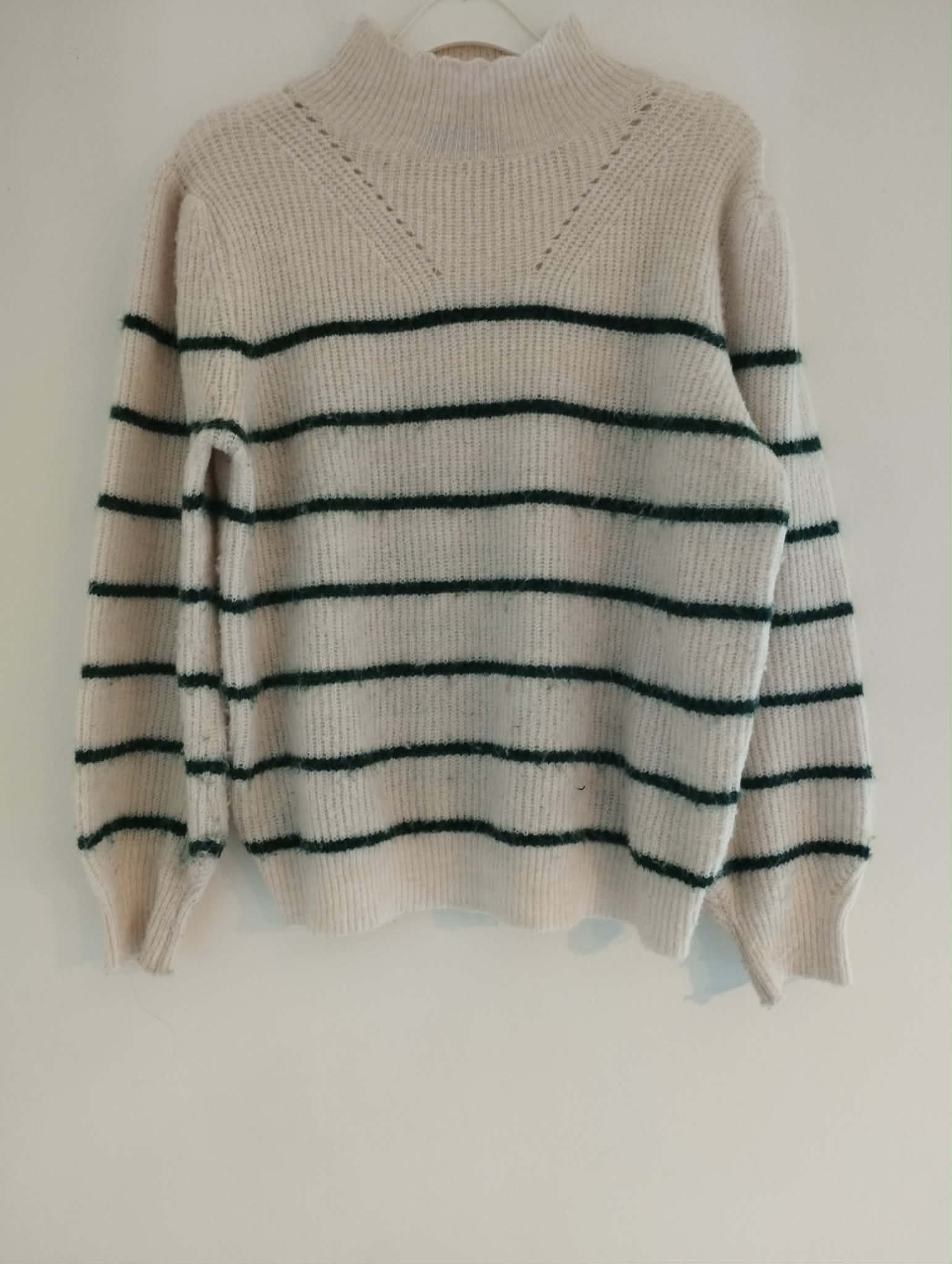Pull Blanc Rayé Vert  "Graciela" Taille Unique