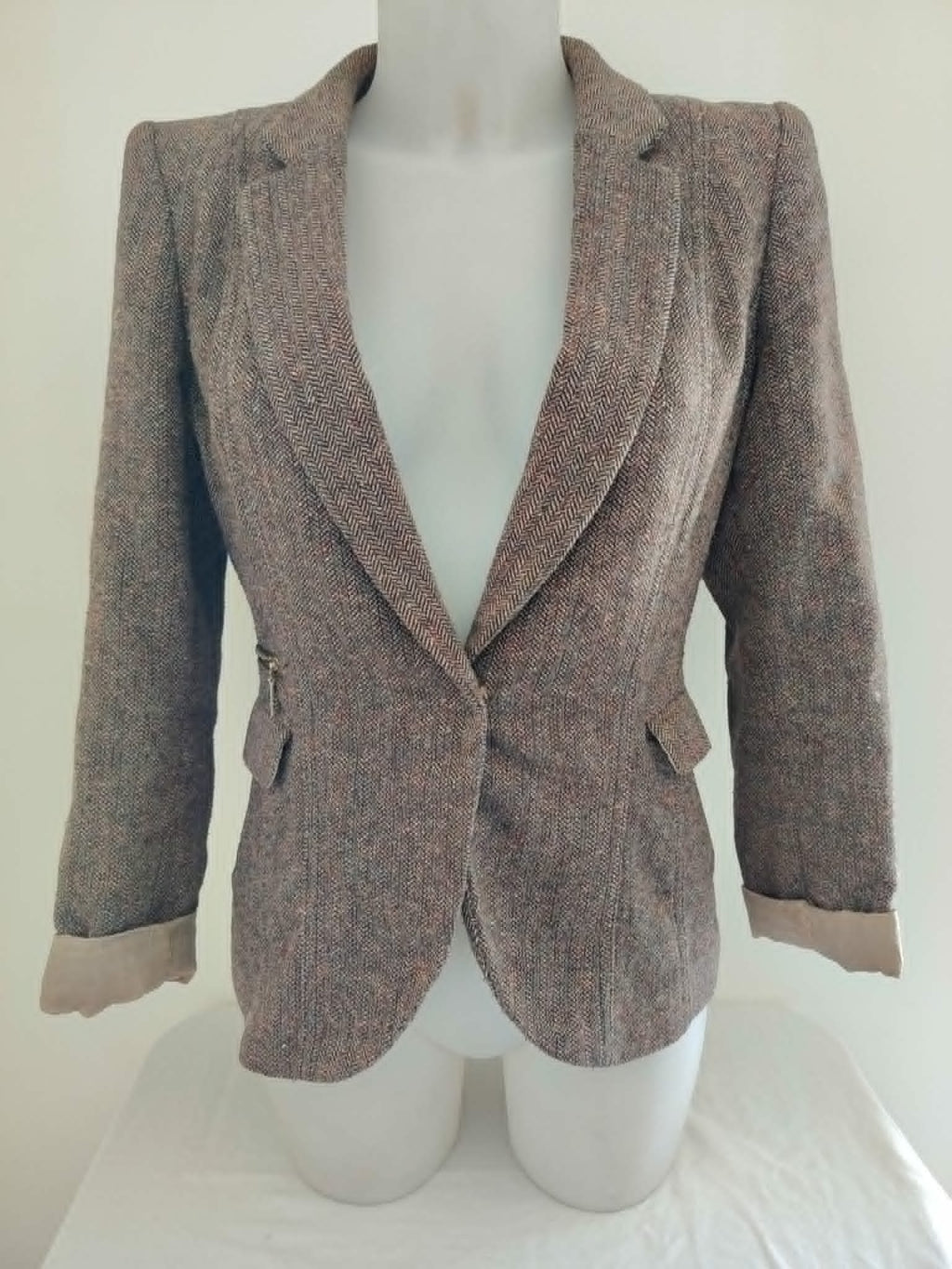 Veste Tailleur Tweed à Chevrons Marron "H&M" 40/M
