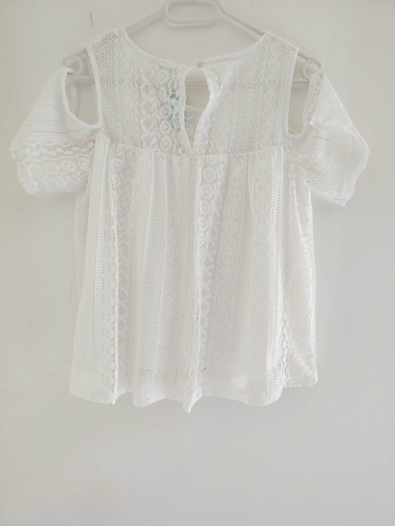 Tee-Shirt Dentelle Blanc Manches Courtes "Jennyfer" 38/M