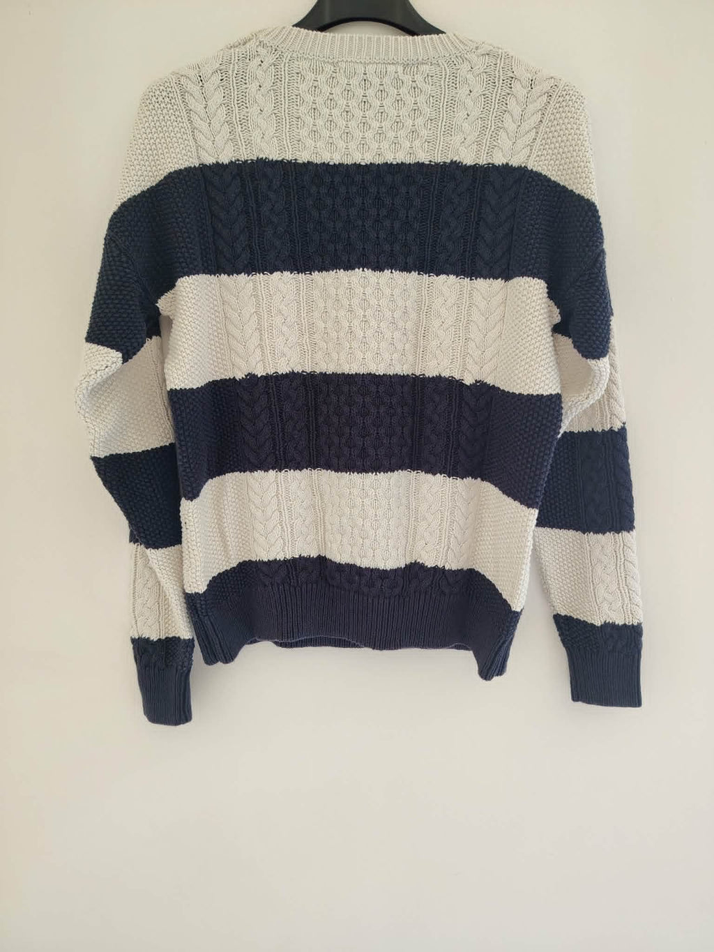 Pull Maille Bicolore Bleu Marine et Blanc "Mango" 38-40/M