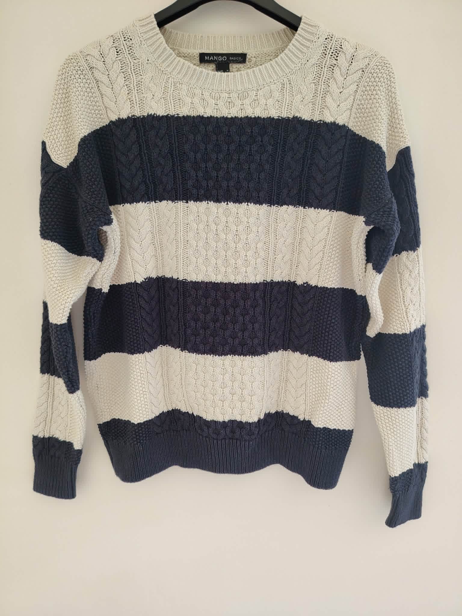 Pull Maille Bicolore Bleu Marine et Blanc "Mango" 38-40/M