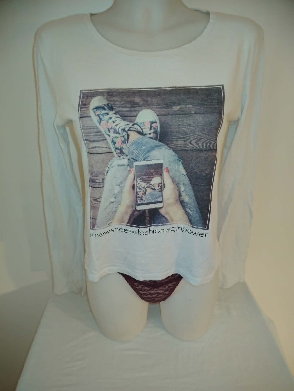 Tee-Shirt Blanc Manches Longues "Kiabi" 18 ans/164-170cm/M