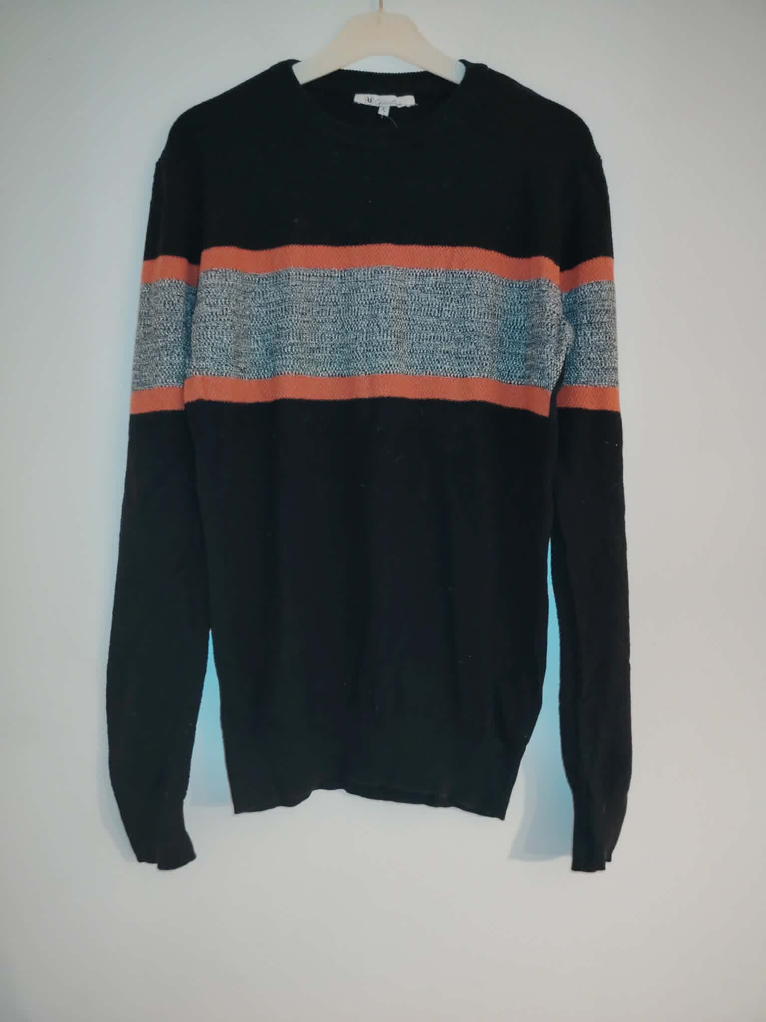 Pull Léger Noir Gris et Orange "U Collection" 36/S